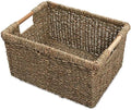 Large Wicker Storage Basket with Wooden Handles, Seagrass Basket for Shelves, Natural Wicker Bin With Handle for Storage 14.5 x 10.3 x 7.5 inches by VATIMA