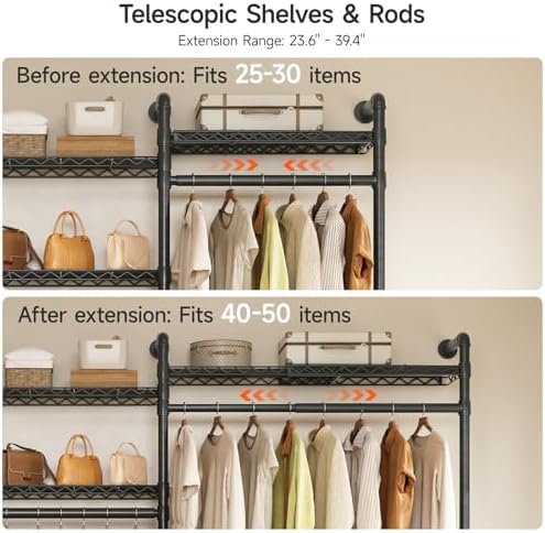 ONBRILL H3 Plus Expandable Wall Mounted Closet System Clothes Rack Black - Image 5