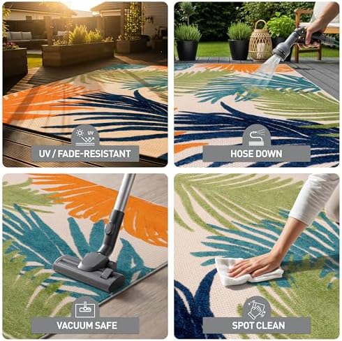 Rugshop Lucca Indoor/Outdoor Contemporary Floral Durable Round Rug Multi 8' - Image 4
