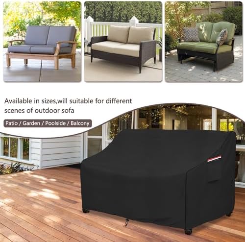 Okcool Heavy Duty Patio Sofa Cover, 100% Waterproof 3-Seater Outdoor Sofa Cover Fits up to 76W x 32.5D x 33H Inches, Lawn Patio Furniture Covers,Black - Image 4