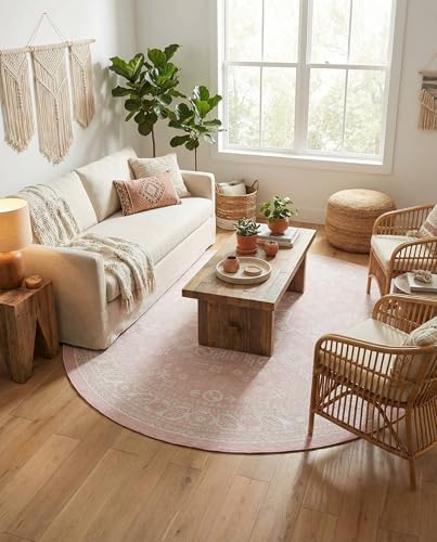 Rugs.com - Outdoor Aztec Rug – 8 Ft Round Pink Indoor/Outdoor Rug – Weather-Resistant Flatweave for Patios, Decks, and Porches by Rugscom