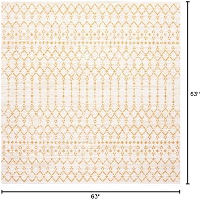 Eyely Moroccan Woven Square Rug 5X5 Cream/Yellow, Indoor Outdoor Rug - Image 2