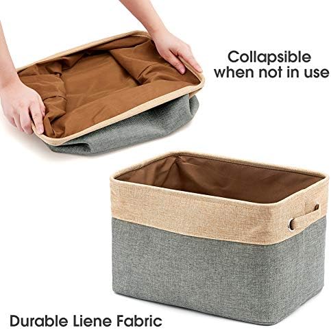 EZOWare Set of 3 Canvas Fabric Tweed Storage Organizer Cube Set W/Handles for Nursery Kids Toddlers Nursery Room - 15 L x 10.5 W x 9.4 H -Gray/Brown - Image 6