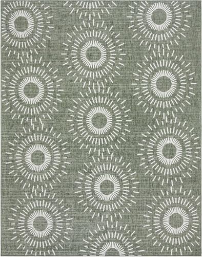 Gertmenian Indoor/Outdoor Flatweave Area Rug - 9x13 Extra Large, Stain & UV Resistant, Ideal for High Traffic Areas in Deck, Patio, Mudroom - Geometric, Green, 32469 by Gertmenian