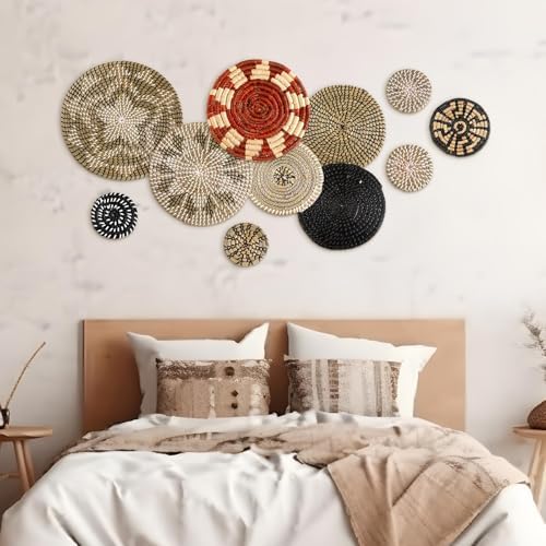 Tatuo 11 Pcs Boho Wall Basket Decor Woven Wall Hanging Art, Dark - Image 5