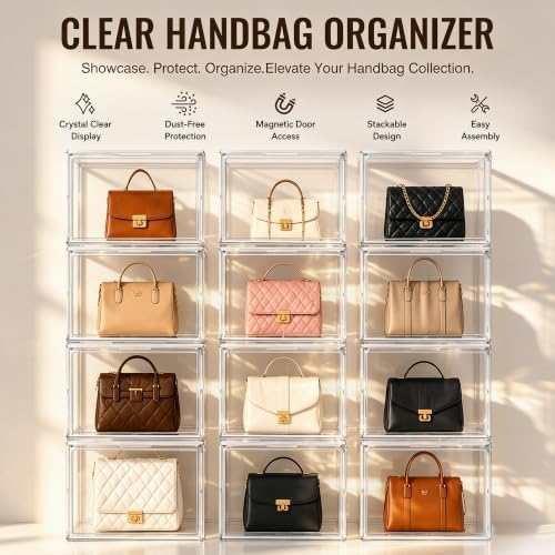 10 Pack Clear Purse Organizer for Closet, Acrylic Handbag Box,14.1 in - Image 3