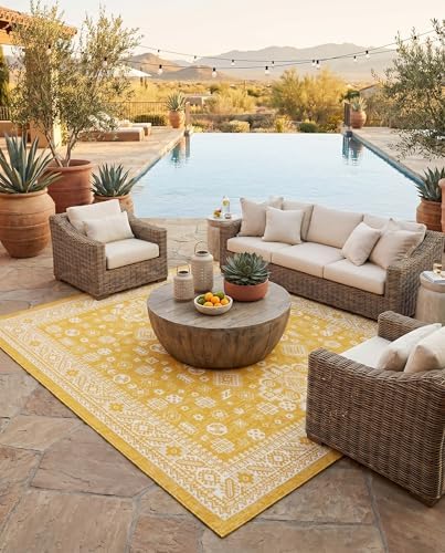 Rugs.com - Outdoor Aztec Rug – 10 Ft Square Yellow Indoor/Outdoor Rug – Weather Resistant, Easy to Clean, Perfect for Patios and Decks - Image 4