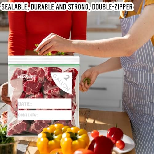 BEIDOU-PAC 2 Gallon Large Food Storage Freezer Bags, 250 Count | Double Zipper |13" * 15", Freshness Easy Open Reclosable Clear Plastic Bags - Image 4