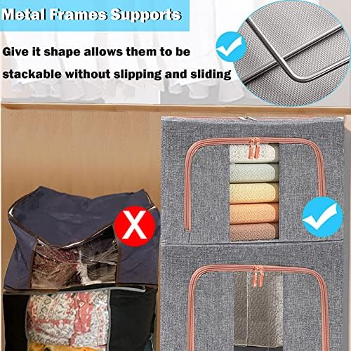Large Capacity Clothes Storage Bags,Stackable Storage Organizer with Foldable Metal Frame, Zipper, Handles, Clear Window, Navy, 3 Pack) - Image 3