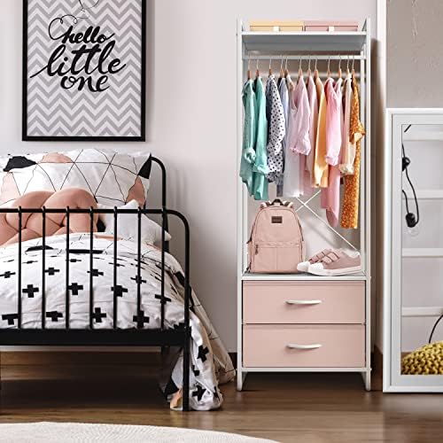 Sorbus Tall Clothing Rack with Drawers, Wood Top (Pink) - Image 7