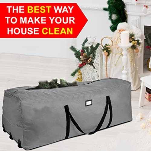 Rolling Tree Storage Bag, Fits Up to 9 ft. Disassembled Holiday Tree, 28" Height X 16" Wide X 60" Long, Extra Large Heavy Duty Storage Container with Wheels and Handles (Gray) - Image 2