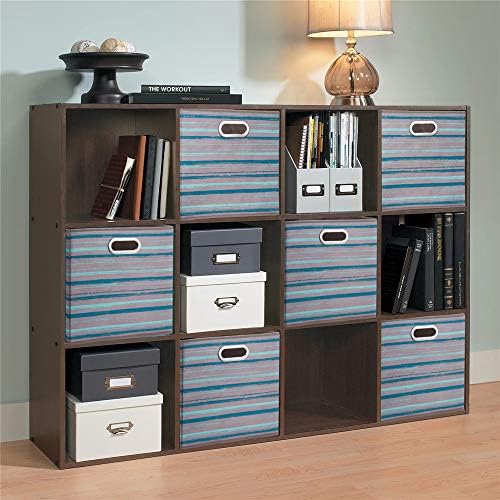13 inch Collapsible Storage Cubes Bins Teal Stripes Fabric Storage Boxes Foldable Cube Inserts Storage Grey Printed Folding Cloth Storage Baskets Drawer Organizer ,QY-SC05-6 - Image 7