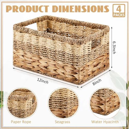 Suzile 4 Pack Wicker Storage Baskets, Water Hyacinth Seagrass, M - Image 2
