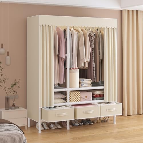 Portable Closet with Drawers 43.3"x17.7"x65.7" Wardrobe Closet Pale Yellow - Image 2