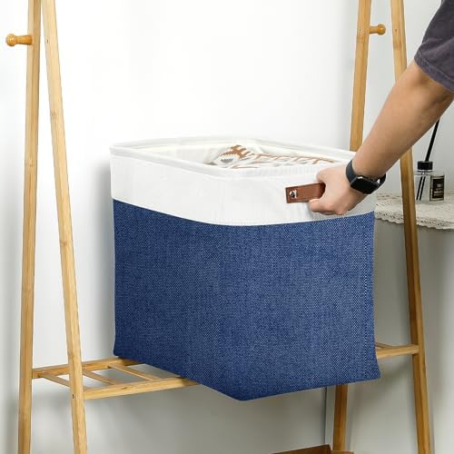 DULLEMELO 51L Large Baskets for Storage, Large Rectangular Baskets for Shelves [3 Pack], Blanket Basket Dog Basket for Organizing Closet, Nursery, Clothes (White&Blue) - Image 6