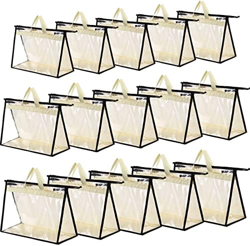 15 Packs Purse Storage Dust Bags for Handbags Clear Handbag Storage Purse Protector Bag Organizers for Handbags Cover Hanging Closet Organizer with Zipper and Handles, 3 Sizes by Boao