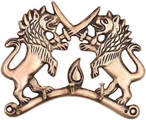 Indian Shelf 3 Piece Lion Brass Wall Hooks for Coats, Keys, Bags by IndianShelf