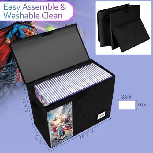 Display Comic Book Storage Box 15.8" X 7.8" X 11.8", Collapsible Holds 160-180 Comic Book Bags Organizer Heavy Duty Bin Container Holder Shelf for Comic Book Sleeves and Boards, 5 Pack - Image 4
