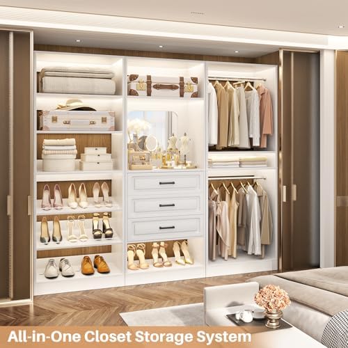 Unikito 75" Modular Closet System with 3 Sets, Mirror & Drawers, White - Image 2