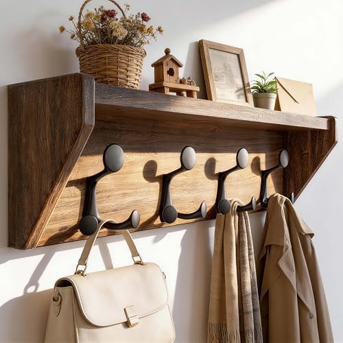 SKOLOO Wall Shelf with Hooks, 24-Inch, Weathered Brown by SKOLOO