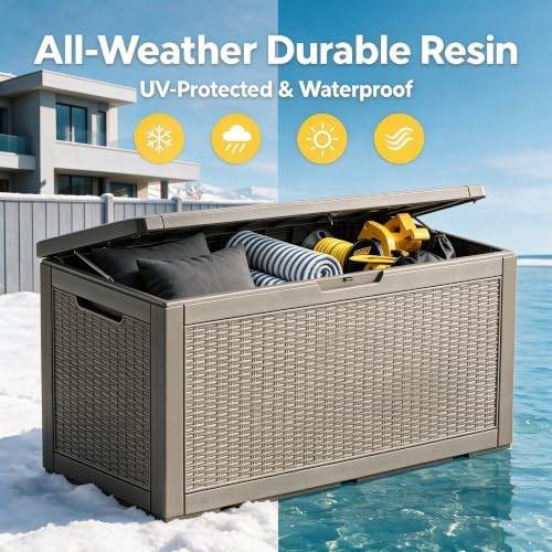 120 Gallon Deck Box,Lockable Outdoor Storage Box Gas Lift,Waterproof Grey - Image 5