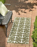 Unique Loom Outdoor Coastal Collection Area Rug - Ahoy (2' 7" x 12' 2" Runner, Green/ Ivory) by UniqueLoom