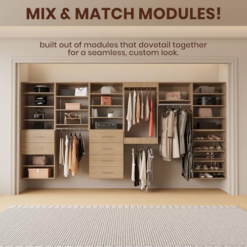 ROOMTEC 25.5" Double Hanging Closet Unit, Modular Closet System with Hanging Rod, Wardrobe Organizer for Bedroom or Walk-in Closet, Wall Mounted, Customizable Clothes Storage Unit, Wood - Image 4