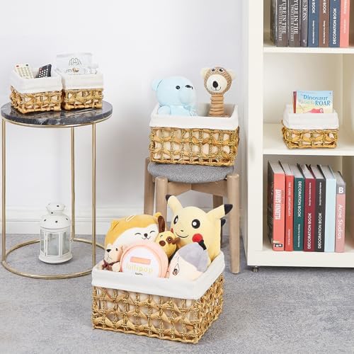 Vagusicc Wicker Storage Basket, 6 Pack Baskets for Organizing, Water Hyacinth Storage Baskets, Rectangular Wicker Baskets for Storage Shelves, Cube Storage Bins For Closet/Clothes/Dresser - Image 5