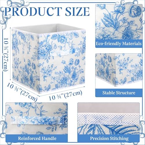 Geelin 6 Pcs Blue Floral Cube Storage Bins 11 Inch Storage Basket - Image 2