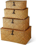 Woanger Set of 4 Wicker Baskets with Lids, Orange by Woanger