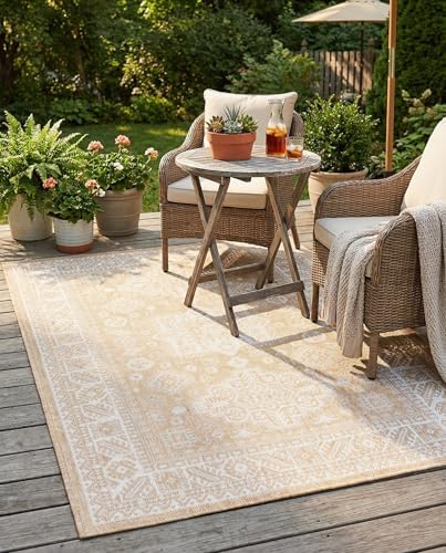 Rugs.com - Outdoor Aztec Rug – 4' 1 x 6' 1 Natural Washable Indoor/Outdoor Rug – Weather Resistant Area Rug for Patios, Decks, Porches, and Entryways by Rugscom