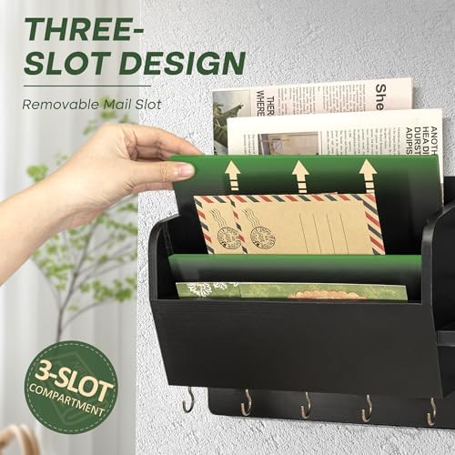 Rebee Vision Key Holder Wall Mount with Mail Slot for Home Decor, Black - Image 3