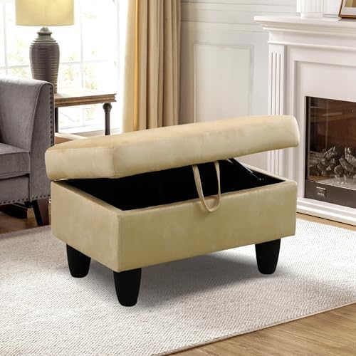 28.5'' Ottoman with Storage, Flannel Ottoman Foot Rest for Living Room Upholstered Footstool, Perfect Storage Ottoman Bench Bag Floor Chair for Bedroom or Entryway, Beige - Image 6