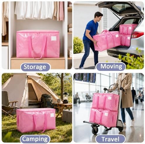 Songrey Extra Large Heavy Duty Moving Bags, 8 Pack, Pink - Image 7