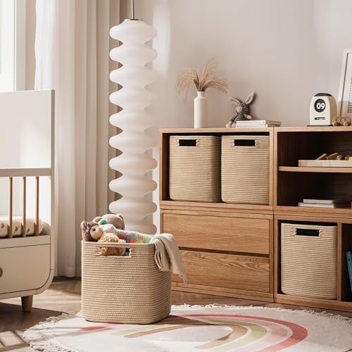 UBBCARE Set of 4 Storage Basket-13 X 13 X 13 In, Cotton Rope Basket for Shelves, Toys, Book, Cube Storage Bins with Handles, Woven Storage Basket for Organizing, Brown - Image 5