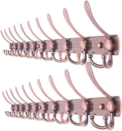 WEBI Coat Rack Wall Mount,37 5/8" Long Coat Hanger Wall,Coat Hooks Wall Mounted,16'' Hole to Hole,10 Triple Hooks for Hanging Coats,Clothes,Jacket,Hats,Antique Copper,2 Packs by WEBI