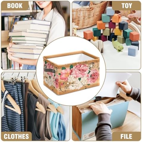 Vintage Rose Floral Foldable Baskets Storage Bins with Handles, Decorative Cloth Organizer Storage Boxes 2 sets - Image 6