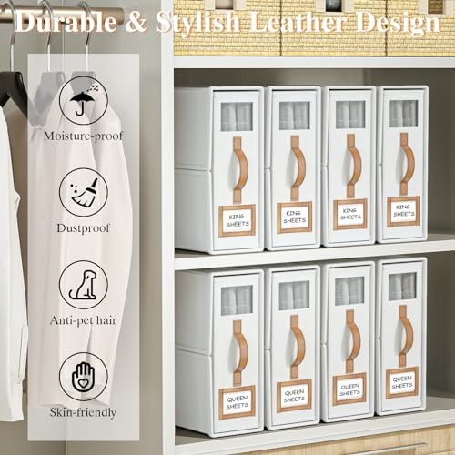 8 Pack Foldable Bed Sheets Set Organizers and Storage(King & Queen Size),Linen Fabric Closet Organizers with Window,Folding Bedding Storage Box for Bedsheets and Pillow Cube Organizer-White - Image 5