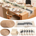 6 Sets Boho Placemat Table Runner Napkin Rings, Gray, 12x72 by Gandeer