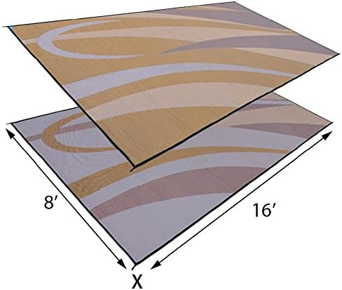Stylish Camping Reversible Graphic Patio Mat - 8' x 16', Brown/Gold - Image 2
