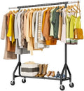 HYSEYY Heavy Duty Clothes Rack Load 450 LBS, Metal Garment Rack, Standing Rolling Clothing Rack for Hanging Clothes with Sturdy Wheels & Shelves, Portable Closet Wardrobe Rack,Black by HYSEYY