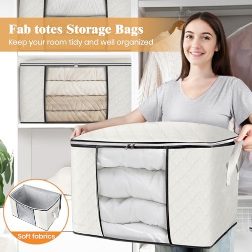 Fab totes 90L Clothes Storage, Foldable Thick Fabric Blanket Storage Bags - Image 5