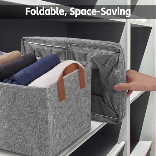 Storage Baskets for Closet with Metal Frame, Fabric Storage Bins for Shelves, Shelf Baskets and Bins with Handles for Clothes Toys Organization, 4-Pack - Image 6
