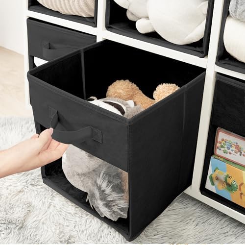 Storage Bins with Clear Window, 13x13 Storage Cubes, Collapsible Cube Storage Box, Fabric Closet Organizers with Handles for Home, Office, Shelf, Closets, Living Room, Black, 12 Pack - Image 5