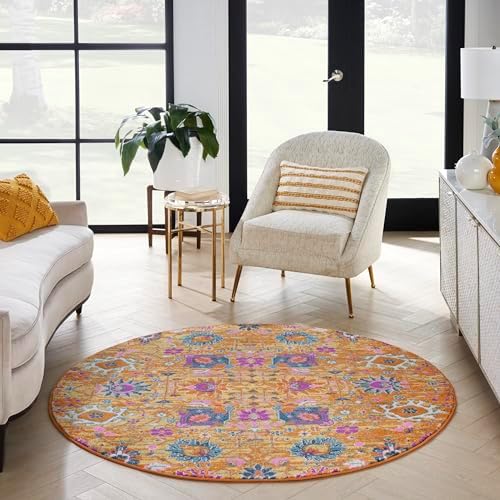 Nourison Home Passion Sunburst 5'3" x Round Area Rug, Boho, Moroccan, Bed Room, Living Room, Dining Room, Kitchen, Easy Cleaning, Non Shedding, (5' Round) - Image 3