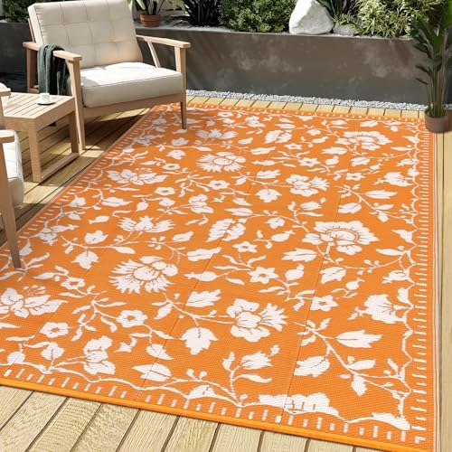 Garvee Outdoor Rug Waterproof 6x9 Floral Outdoor Plastic Straw Rug, Orange by Garvee