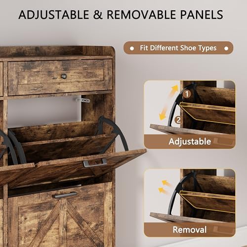 Shoe Cabinet with 3 Flip Drawers & 2 Top Drawers, 57" Tall Freestanding Narrow Wooden Shoe Storage Organizer for Entryway, Hidden Slim Shoe Rack for Front Door Entrance, Hallway, Living Room, Brown - Image 3