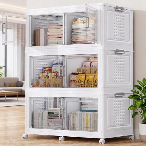 BROVIEW 600 Qt Stackable Storage Bins Foldable Cabinet, V40 White 3-Pack by BROVIEW-EnjoytheArtofLife