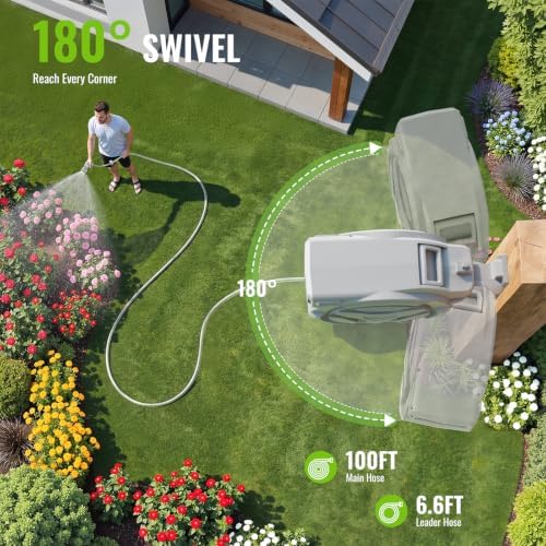 100 FT Retractable Garden Hose, Heavy Duty Wall Mounted Water Hose Reel - Image 3