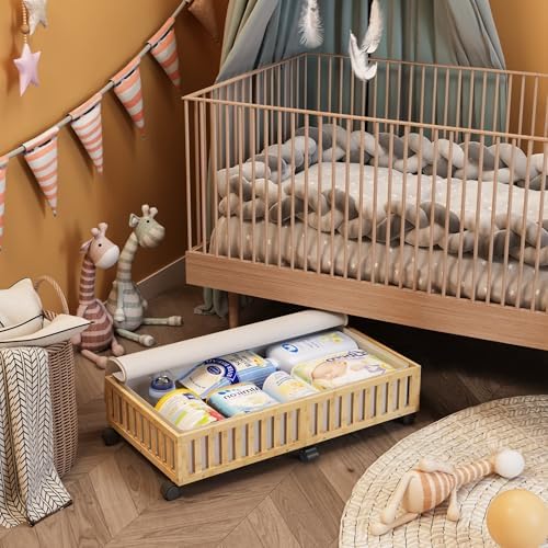 2 Pack Large Bamboo Under Bed Storage Containers with Wheels, Nature - Image 3